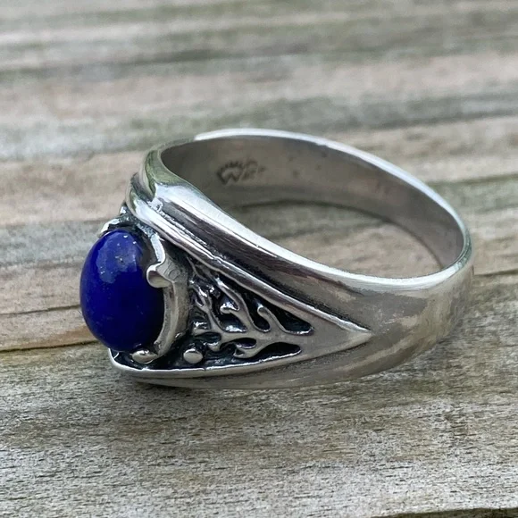 Celtic Tree of life ring .925 Sterling Silver w/ genuine Lapis Lazuli USA - Picture 9 of 16